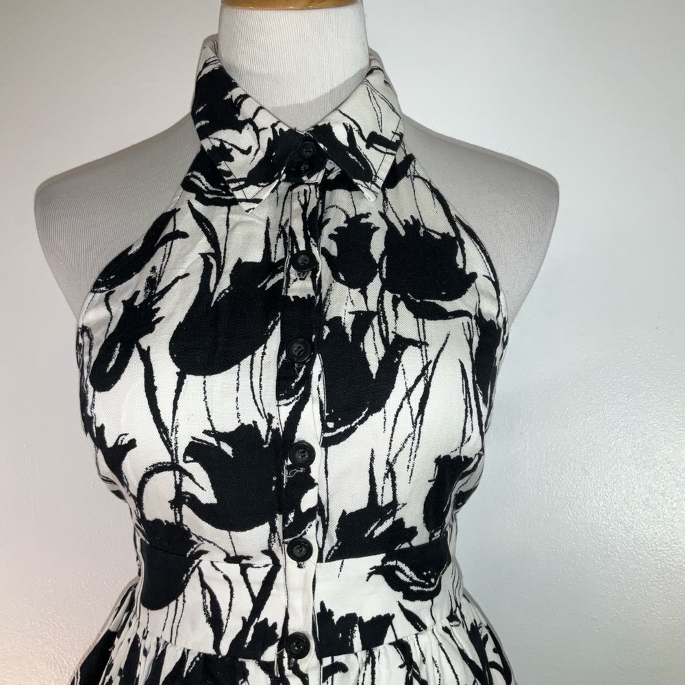 Anthropologie Black and White Halter Mini Dress